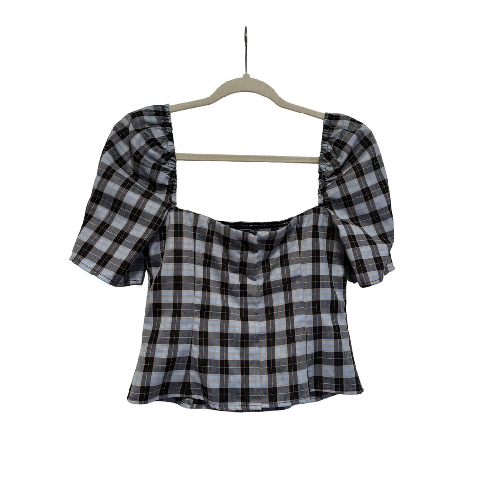Lovers + Friends XS Plaid Puff Sleeve Square Top - Picture 8 of 9